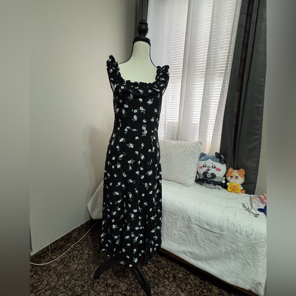 LOFT Black Dress with Purple Floral Design